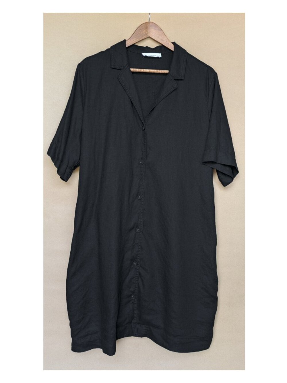 Everlane Black Linen Collared Button-Up Dress